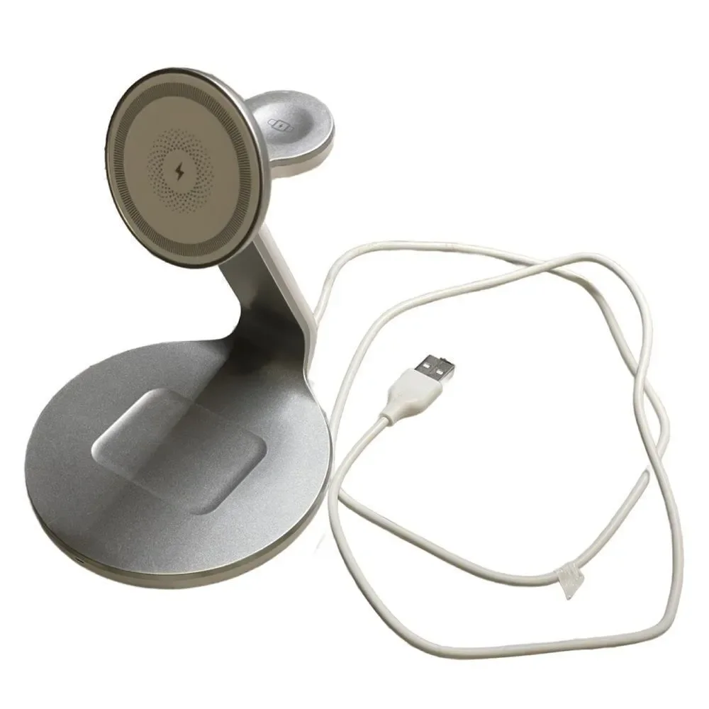3-in-1 Wireless Charging Station - Silver For iPhone, AirPods & Apple Watch
